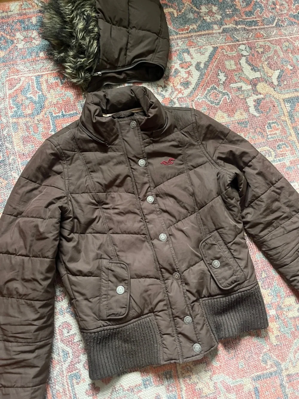 Hollister Quilted Bomber Jacket with Removable Faux Fur Hood - Brown - Large - Picture 2 of 16